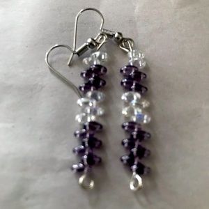 PURPLE AND CLEAR BEADED EARRINGS